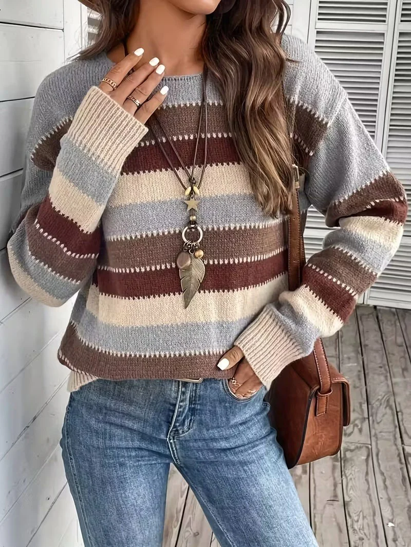 Women's Crewneck Striped Sweater - Image 4