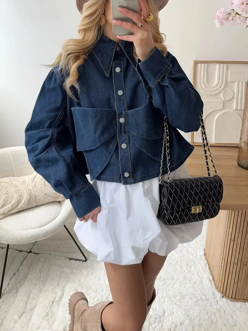 Women's Cropped Denim Jacket - Image 3