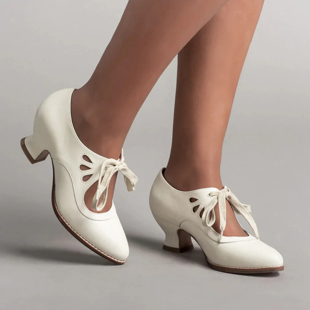 Women's Cut-out Shoes with Ribbon Laces and Heels - Image 4