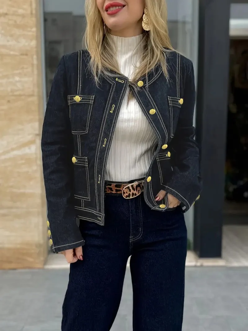 Women's Dark Blue Denim Jacket - Image 3