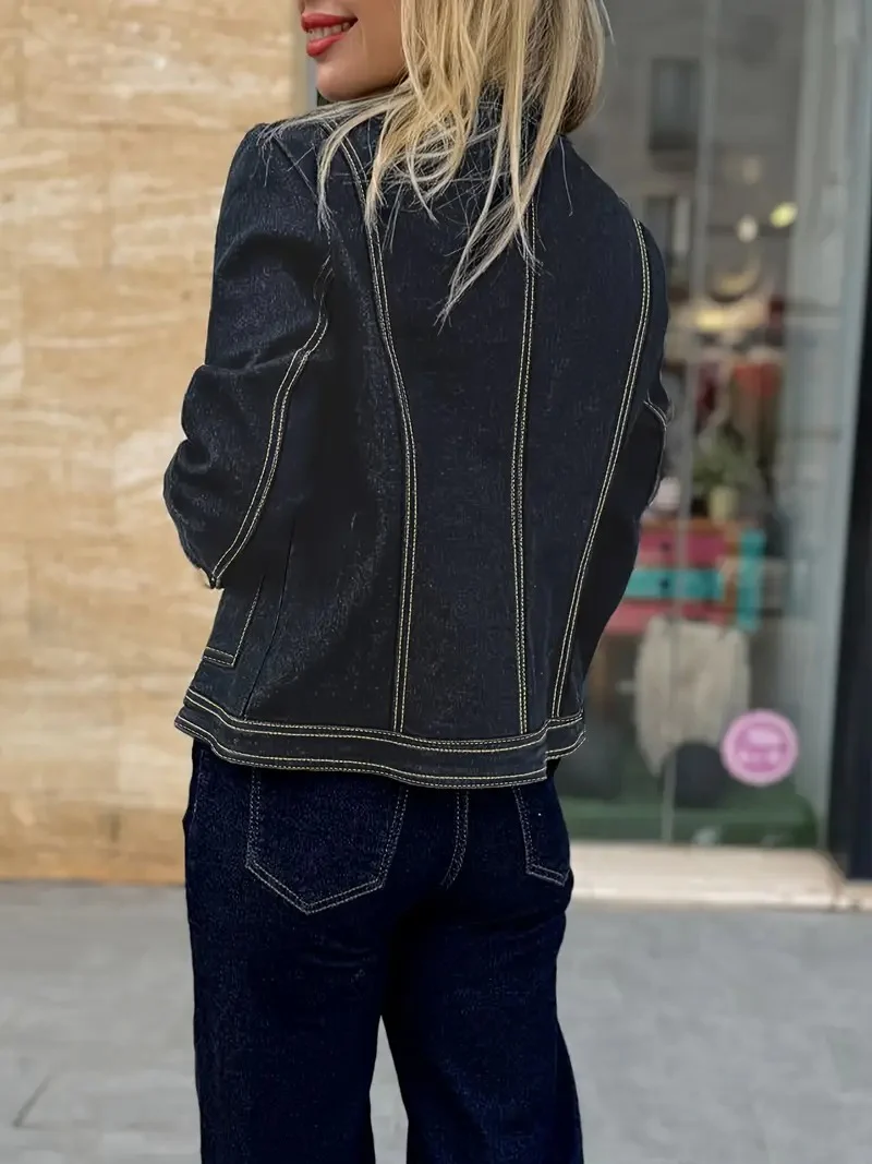 Women's Dark Blue Denim Jacket - Image 4