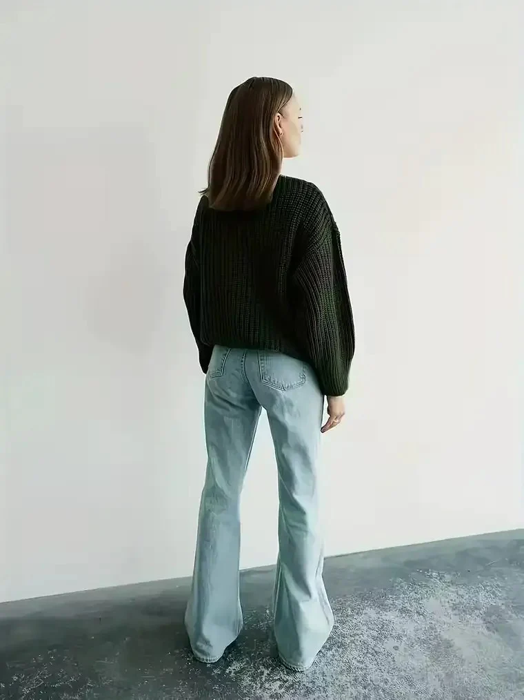 Women's Dark Green Chunky Knit Cardigan - Image 3