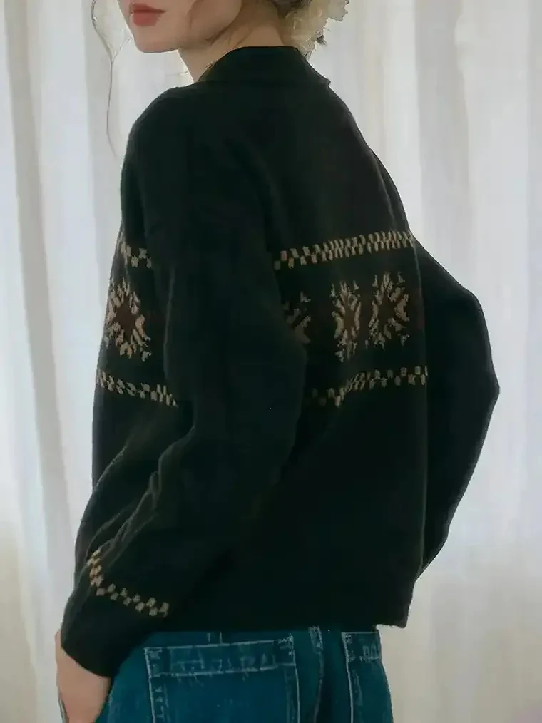 Women's Fair Isle Polo Collar Knit Sweater - Image 3