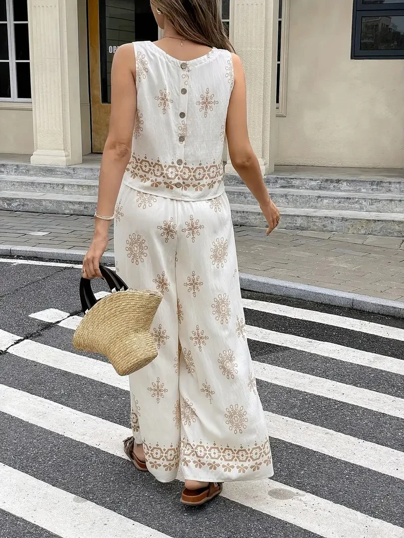 Women's Floral Print Top and Wide-Leg Pants Set - Image 2