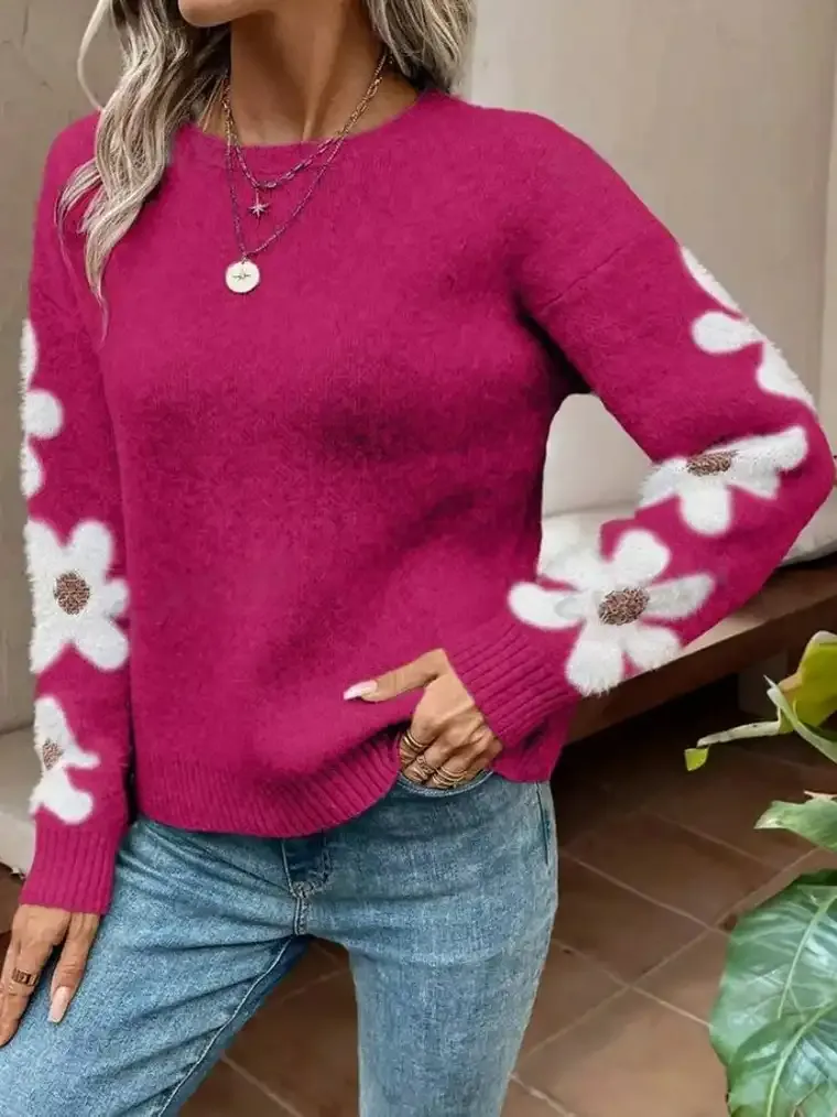 Women's Floral Sleeve Knit Sweater - Image 2