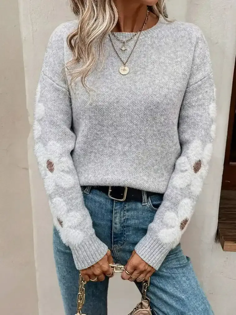 Women's Floral Sleeve Knit Sweater - Image 4
