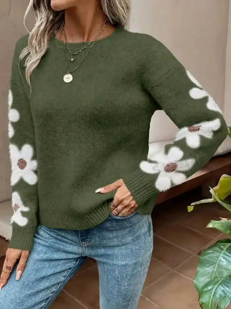 Women's Floral Sleeve Knit Sweater - Image 5