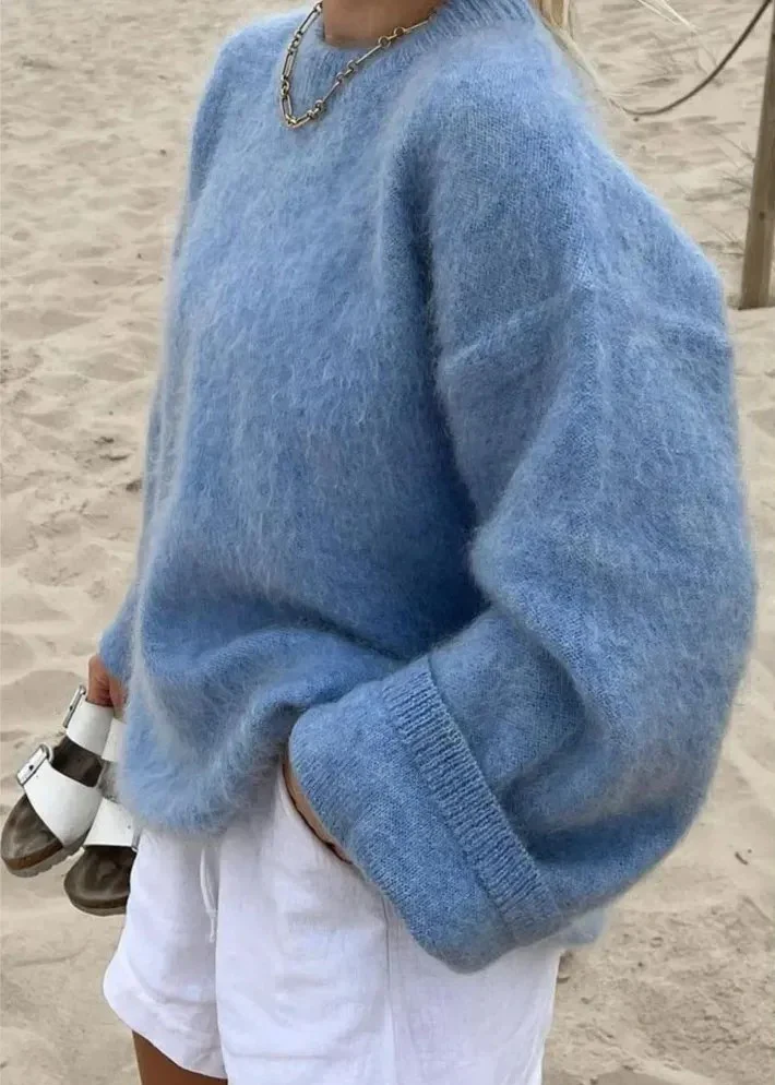 Women's Fuzzy Oversized Crew Neck Sweater - Image 2