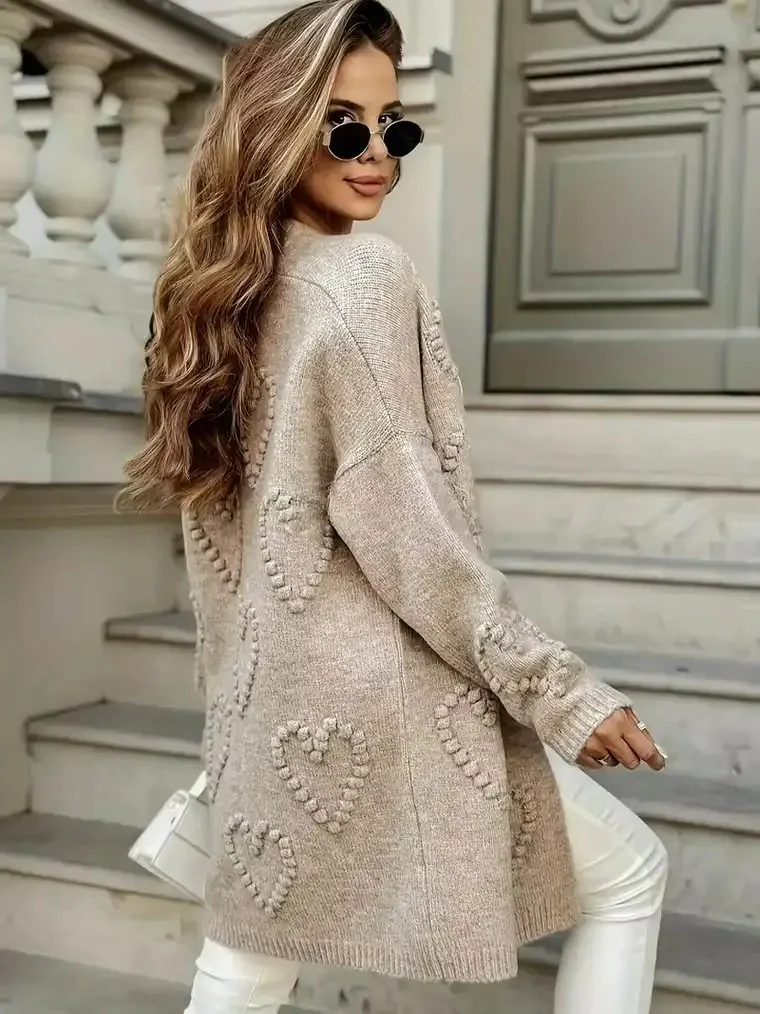 Women's Heart Pattern Cardigan - Image 3