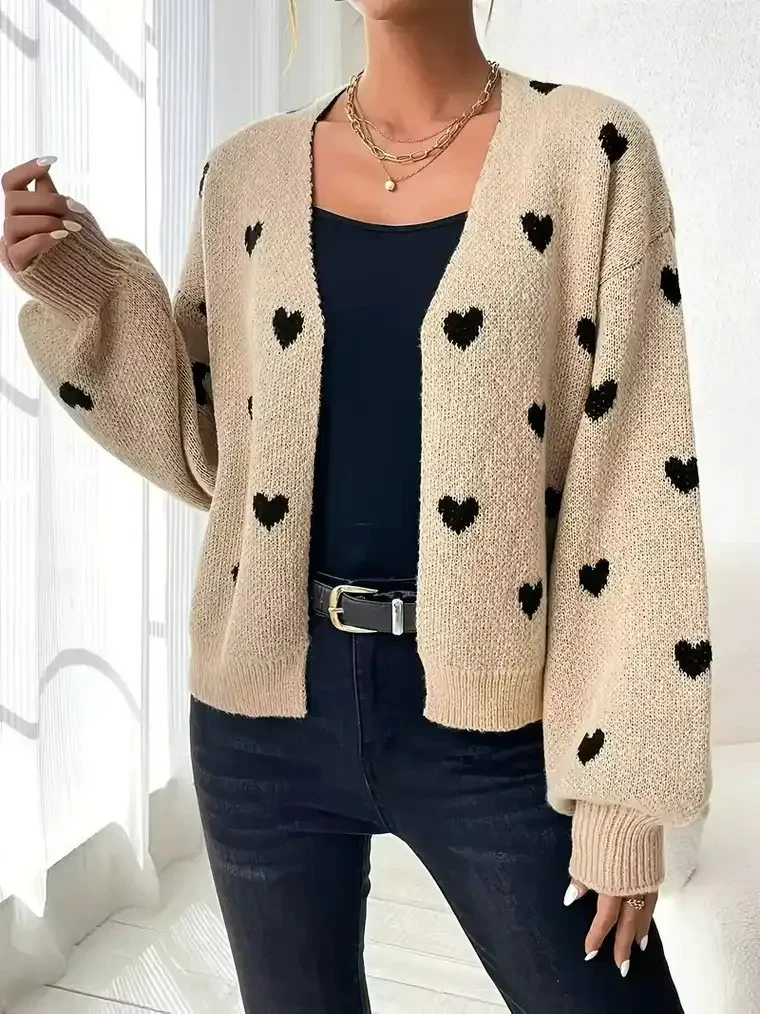Women's Heart Pattern V-neck Cardigan - Image 4