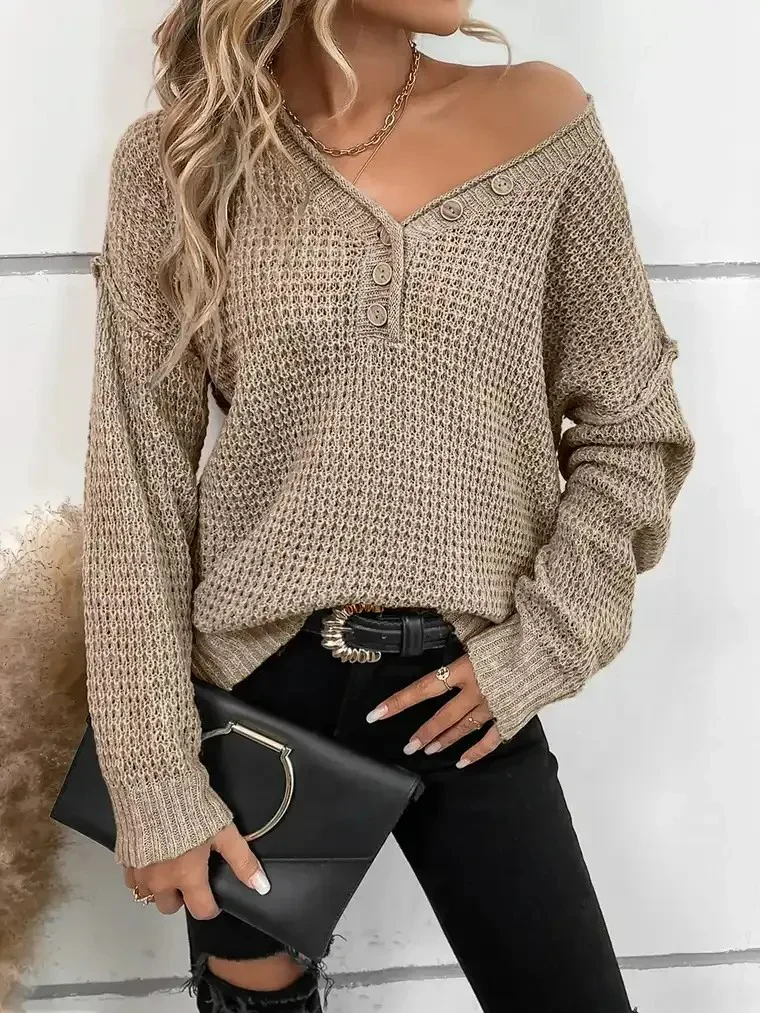 Women's Henley Neck Sweater - Image 2