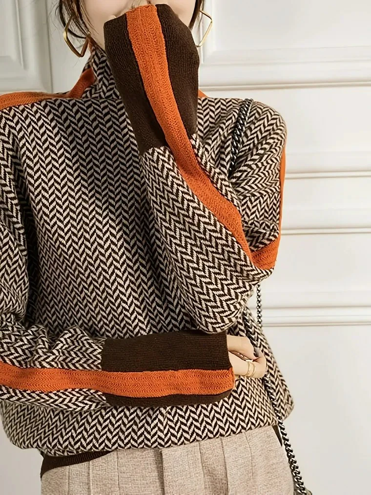 Women's Herringbone Turtleneck Sweater - Image 2