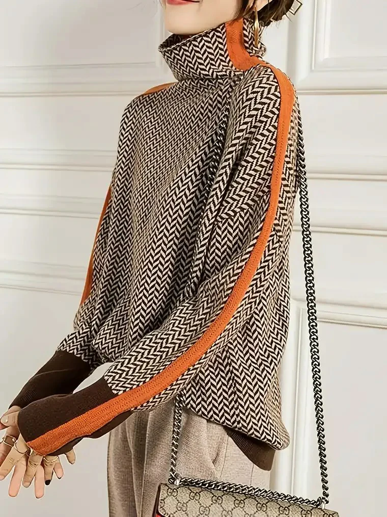 Women's Herringbone Turtleneck Sweater - Image 3