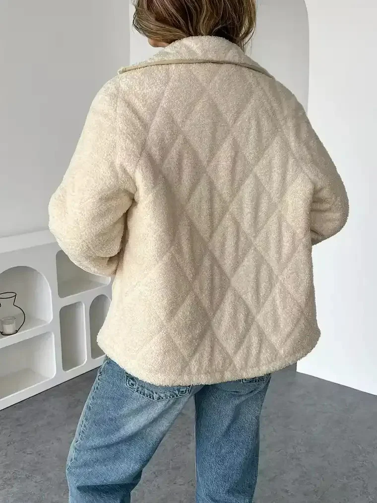 Women's High-Collar Teddy Jacket with Flap Pockets - Image 5