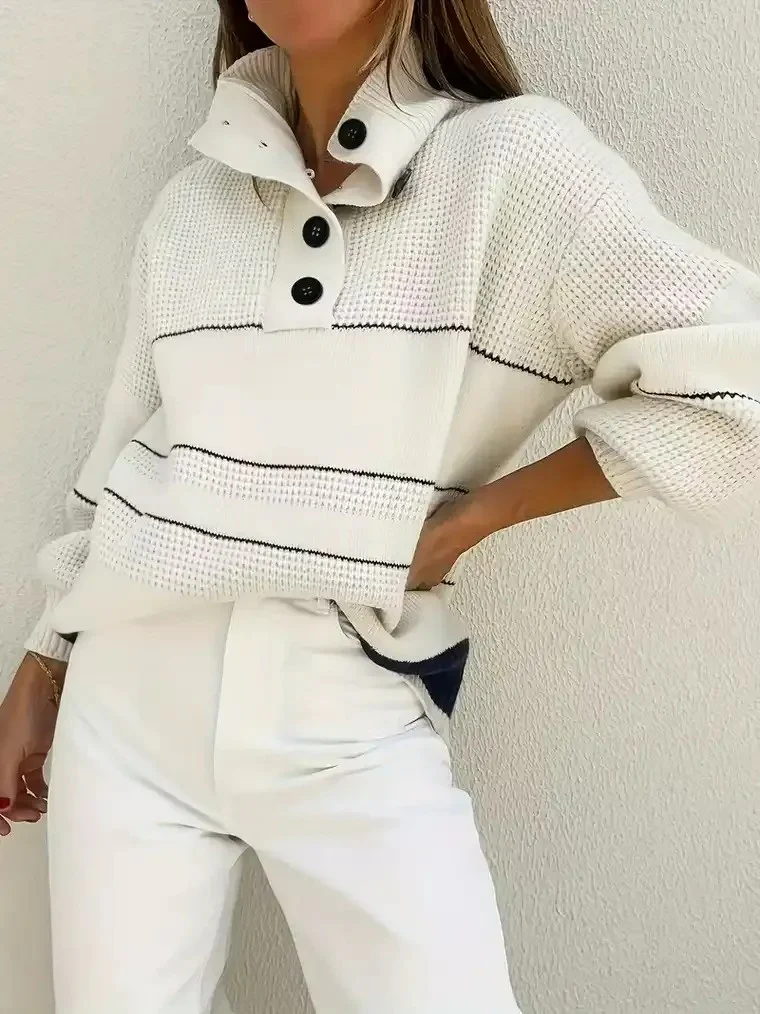 Women's High-Collar Waffle Knit Sweater - Image 2