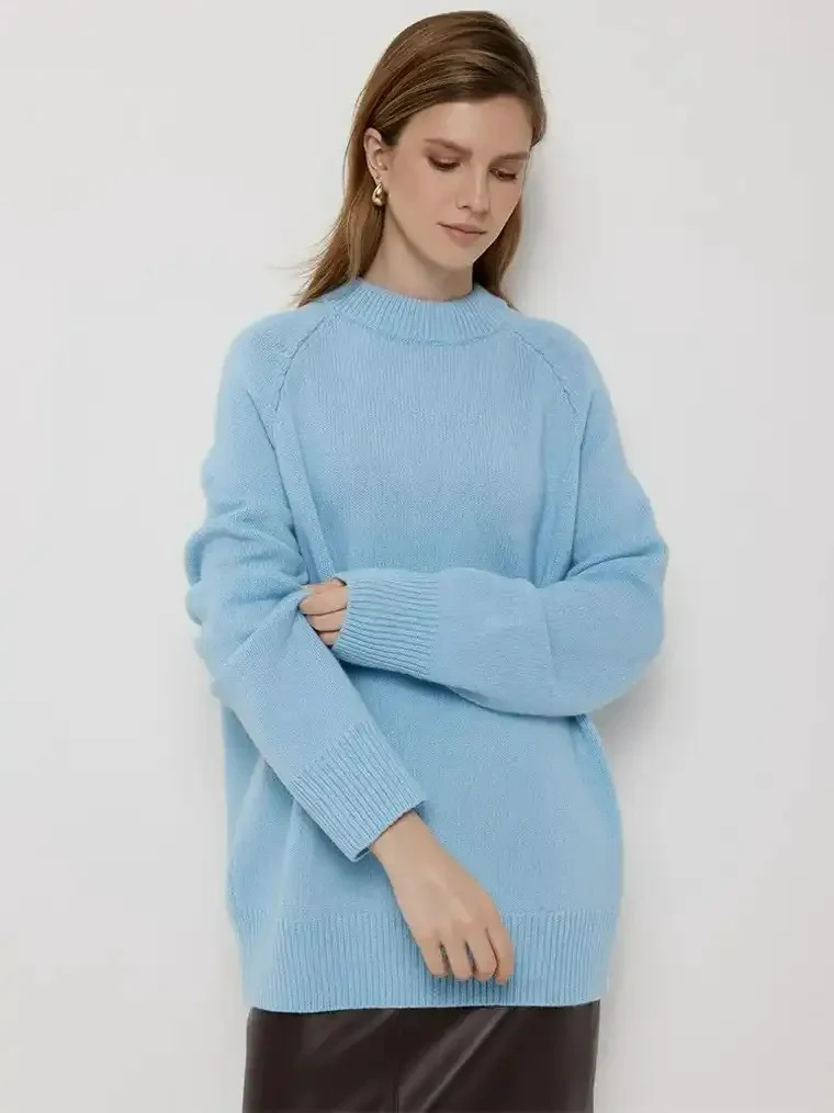Women's High Crewneck Sweater with Raglan Sleeves