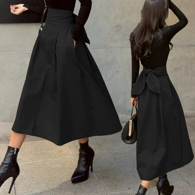 Women's High Waisted Long Skirt with Bow Tie at the Back - Image 4