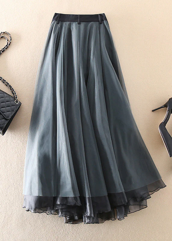 Women's High-Waisted Long Skirt with Sheer Overlay and Belted Waist - Image 4
