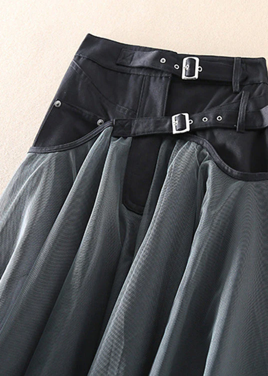 Women's High-Waisted Long Skirt with Sheer Overlay and Belted Waist - Image 5