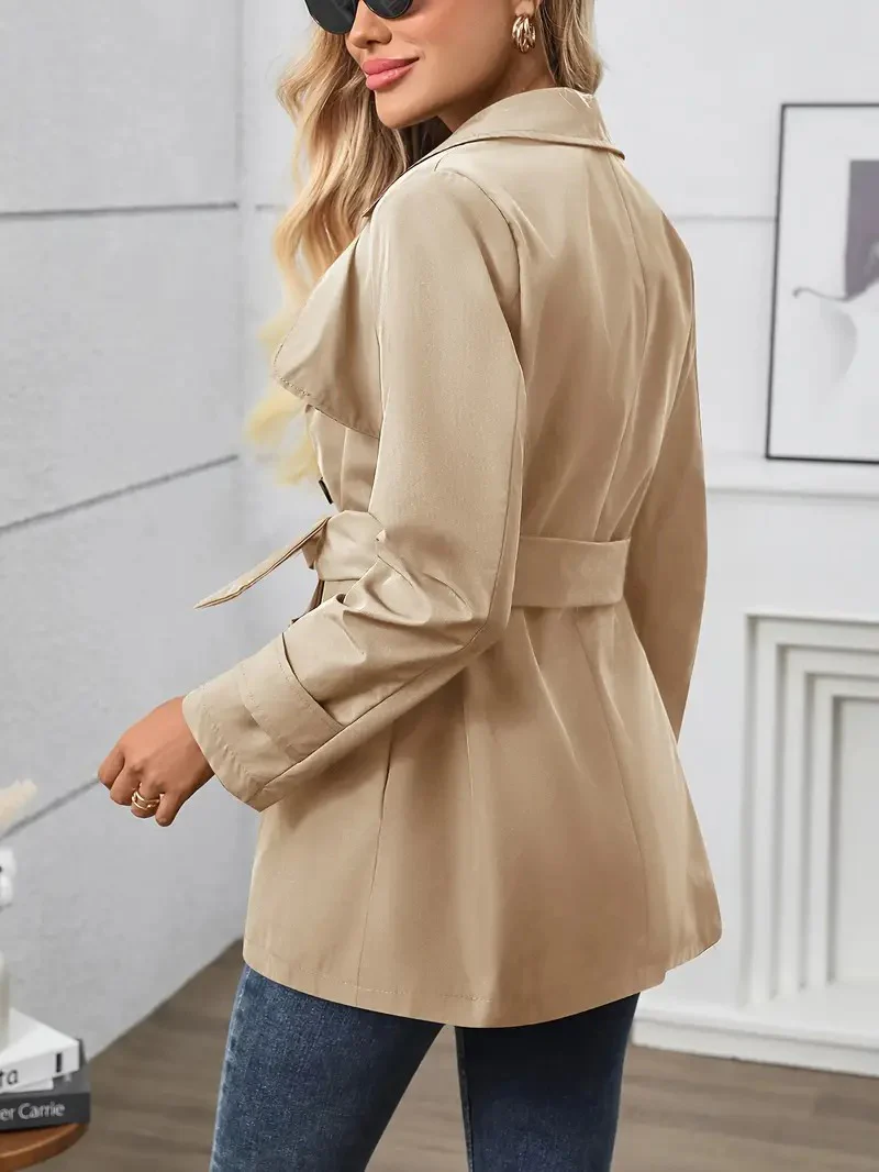 Women's Khaki Double-Breasted Trench Coat - Image 3