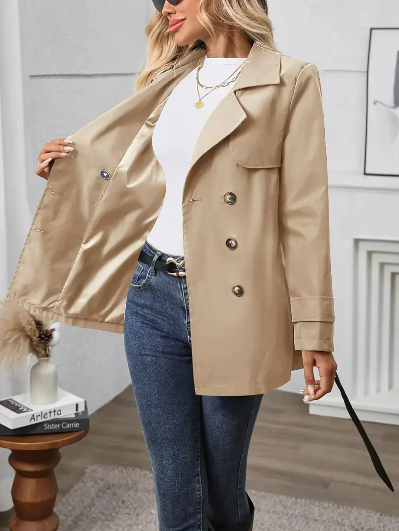 Women's Khaki Double-Breasted Trench Coat - Image 5
