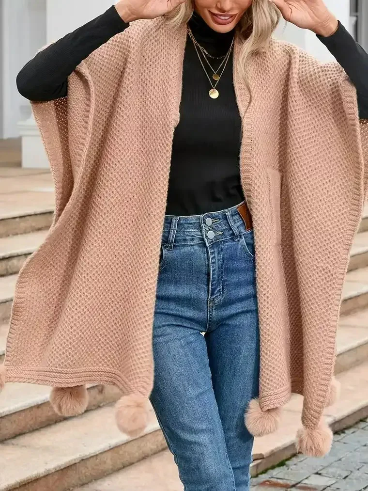 Women's Knitted Poncho Cardigan - Image 2
