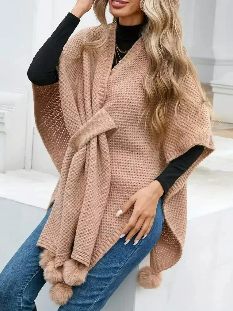 Women's Knitted Poncho Cardigan - Image 3