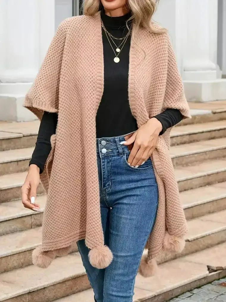 Women's Knitted Poncho Cardigan - Image 4