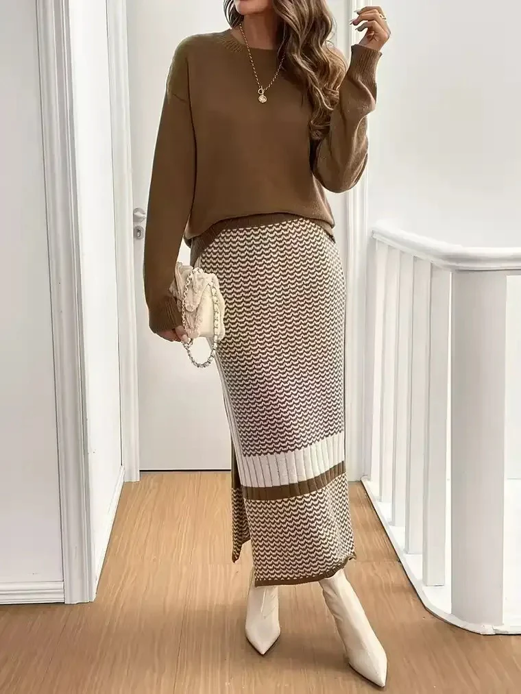 Women's Knitted Sweater and Skirt Set - Image 2