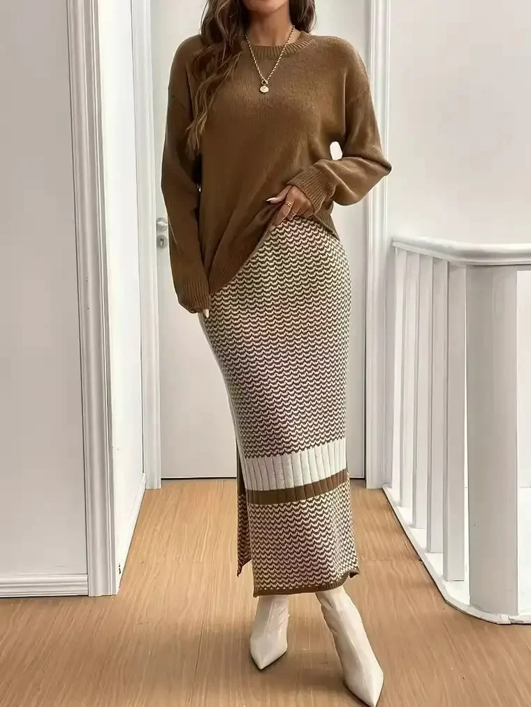 Women's Knitted Sweater and Skirt Set - Image 3