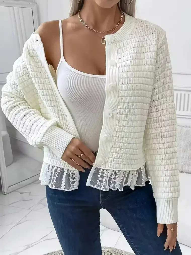 Women's Lace Trim Knit Cardigan - Image 2