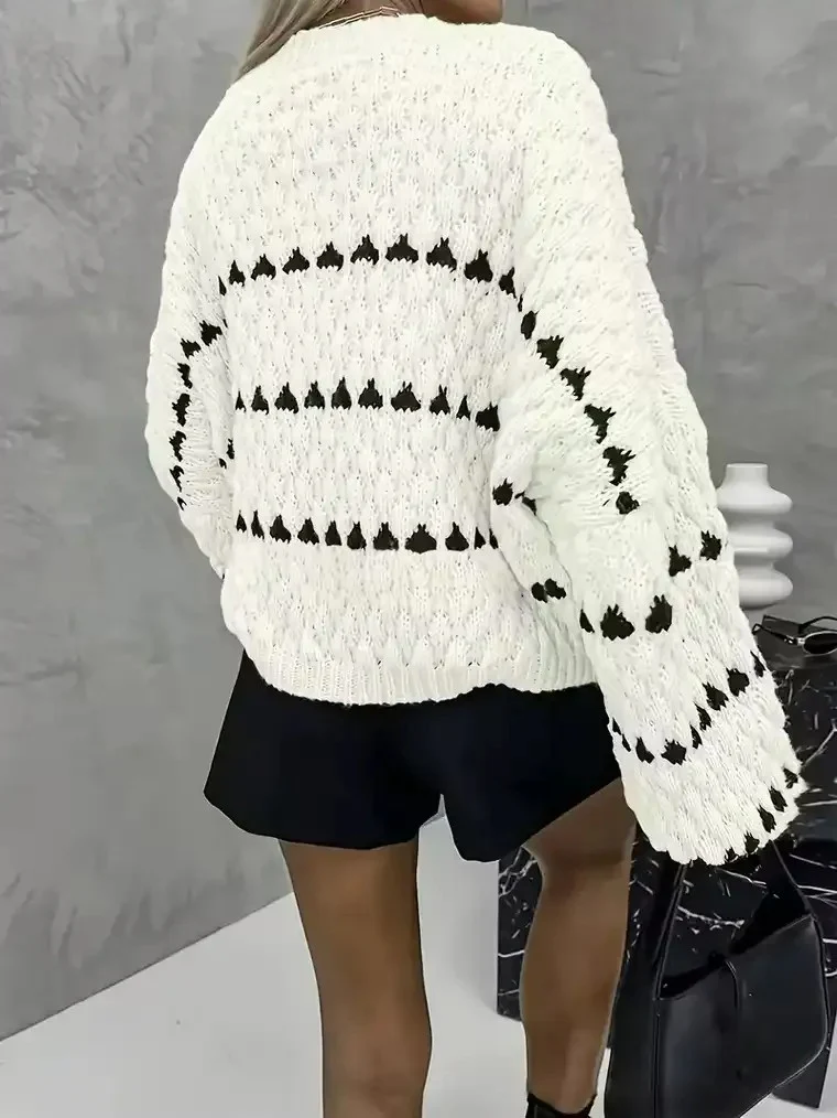 Women's Lantern Sleeve Cable Knit Sweater - Image 3
