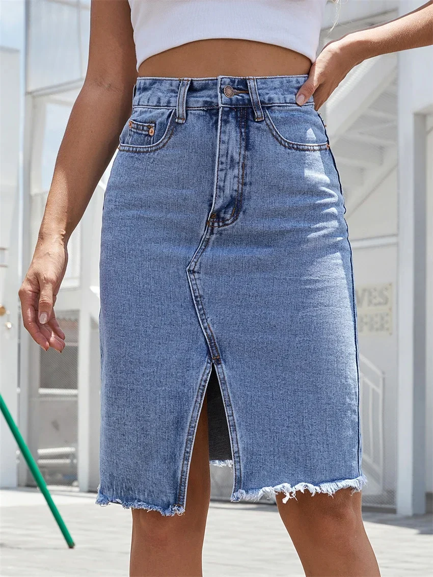 Women's Light Wash Blue Denim Skirt - Image 2