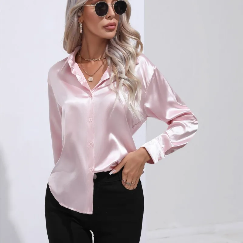 Women's Long Sleeve Blouse with Buttons and Smooth Fabric - Image 4