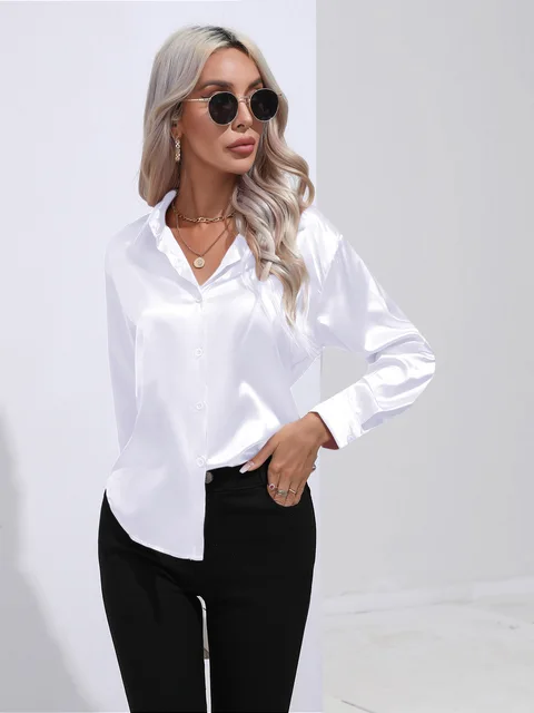 Women's Long Sleeve Blouse with Buttons and Smooth Fabric - Image 6