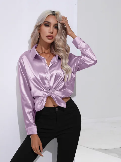 Women's Long Sleeve Blouse with Buttons and Smooth Fabric - Image 7