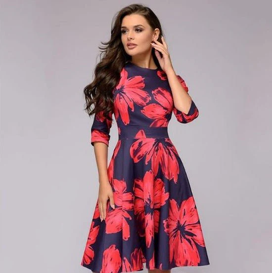 Women's Midi Formal Dress with Half Sleeves and Floral Print - Image 5