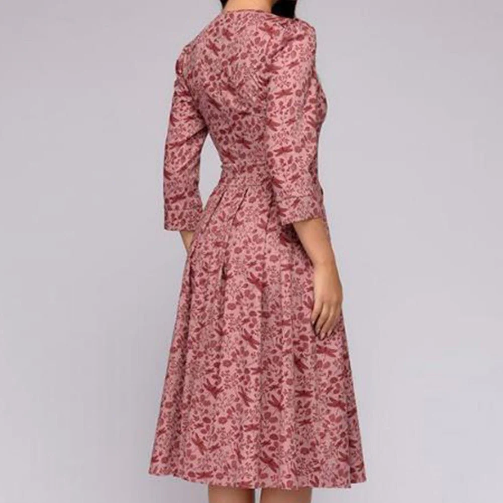 Women's Midi Formal Dress with Half Sleeves and Floral Print - Image 8