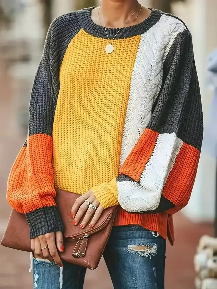Women's Multicolour Chunky Knit Sweater - Image 2