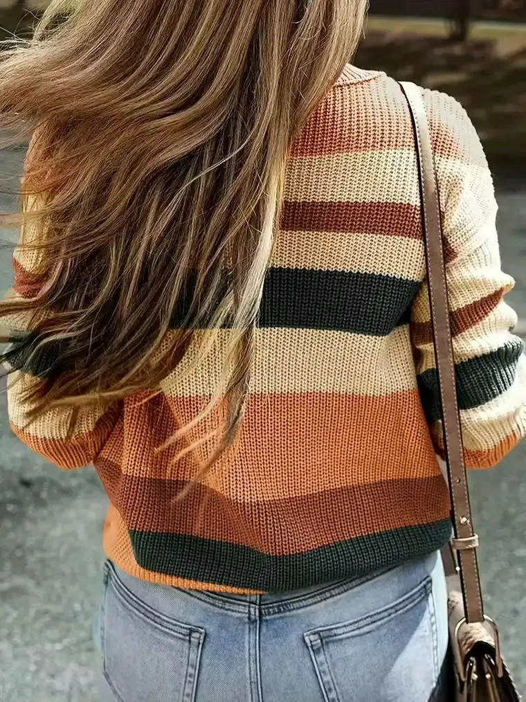 Women's Multicoloured Striped Sweater - Image 3