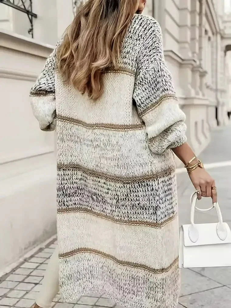 Women's Open-Front Striped Cardigan - Image 3