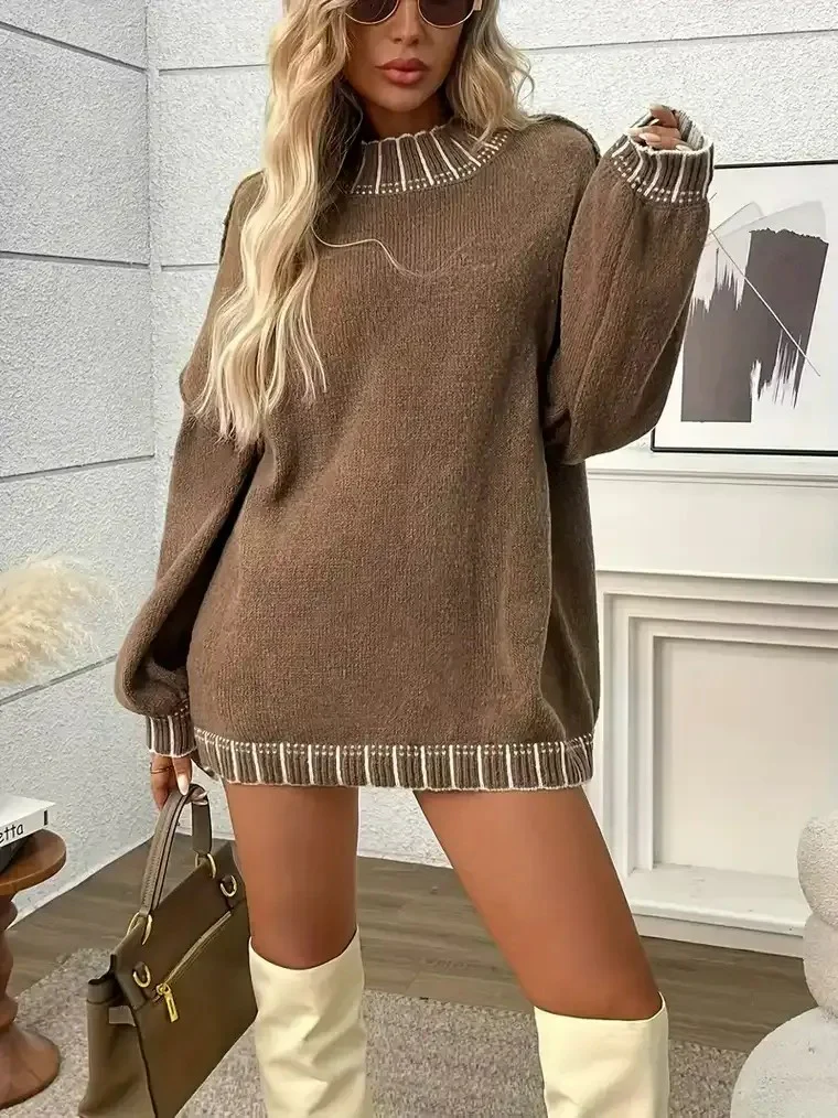 Women's Oversized Contrast Stripe Sweater - Image 2