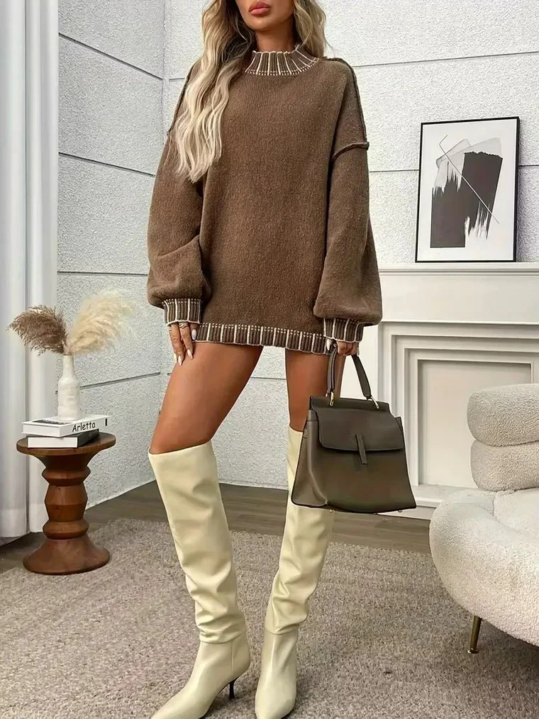 Women's Oversized Contrast Stripe Sweater - Image 4