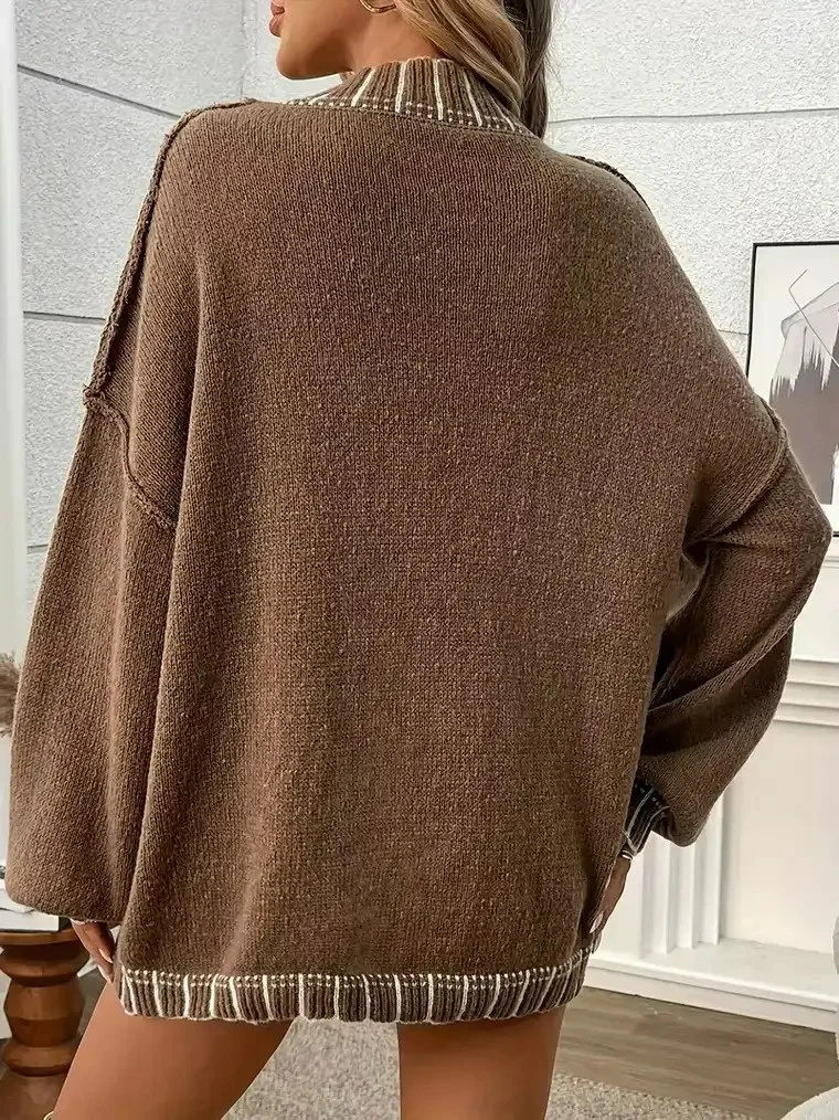Women's Oversized Contrast Stripe Sweater - Image 5