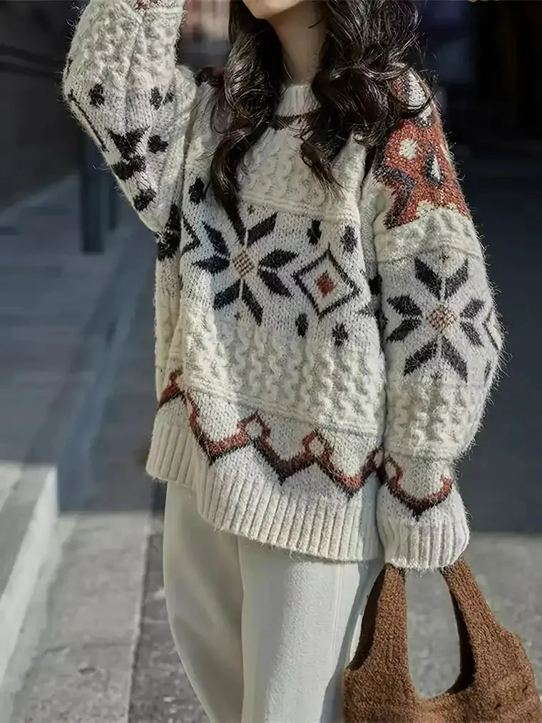 Women's Oversized Nordic Knit Sweater - Image 3