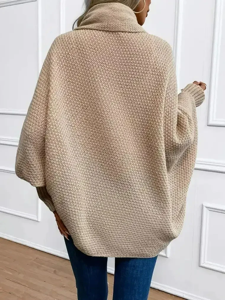 Women's Oversized Shawl Collar Cardigan with Batwing Sleeves - Image 3
