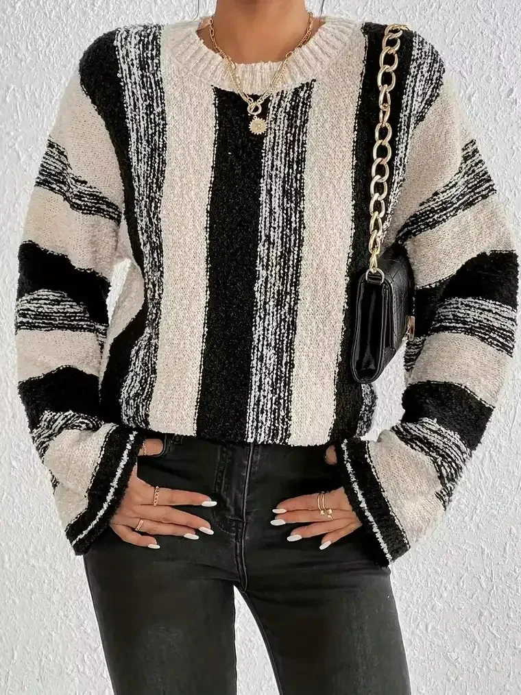 Women's Oversized Striped Knit Sweater - Image 2