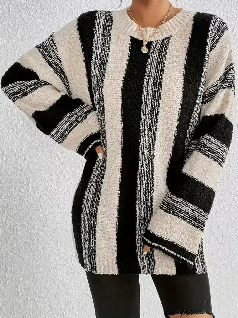 Women's Oversized Striped Knit Sweater - Image 3