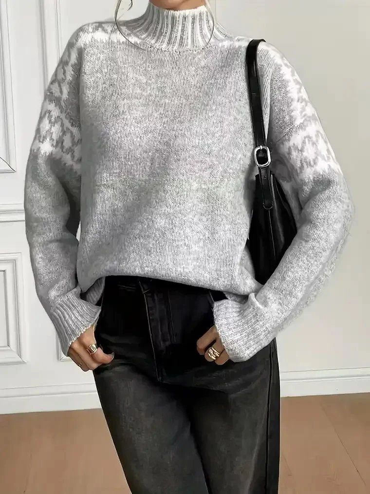 Women's Patterned Half-Turtleneck Sweater - Image 2