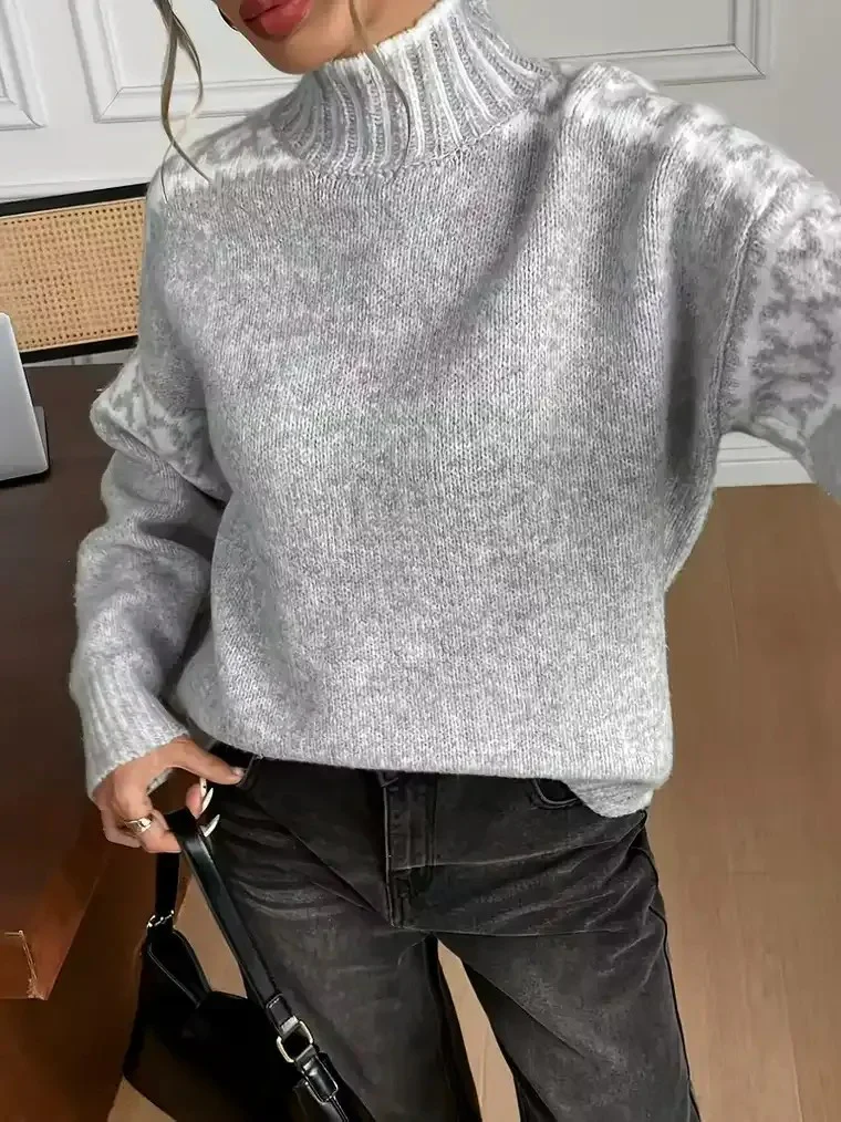 Women's Patterned Half-Turtleneck Sweater - Image 3